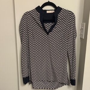 Tory Burch Navy and White Patterned Blouse